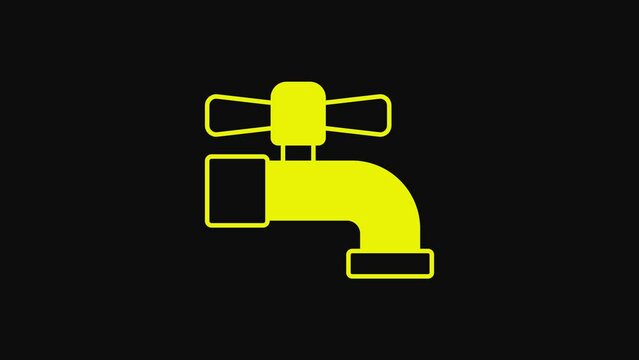 Yellow Water tap icon isolated on black background. 4K Video motion graphic animation