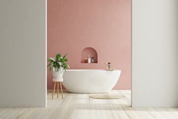 Modern Bathroom interior design,white bathtub on grunge pink wall.