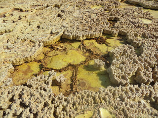Surreal geological mineral formation at Danakil Depression in Ethiopia, Africa; looking like planet...