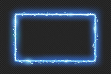 Vector neon square frame with electric discharges