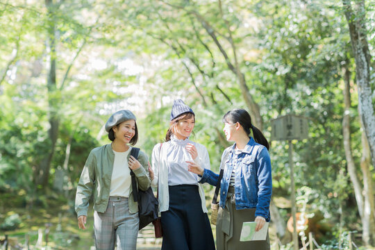 参道を歩く3人の女性