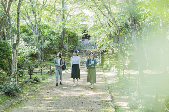 参道を歩く3人の女性