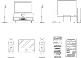 Home theater family illustration vector sketch