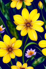Yellow-eyed grass flower in a watercolor style, created with Generative AI technology