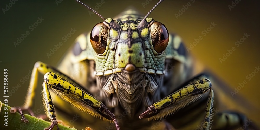 Poster macro photography of a grasshopper up close. generative ai