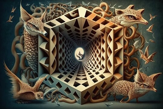 parallel dimension, populated by creatures that exist in a state of quantum superposition simultaneously possible and impossible illustration generative ai