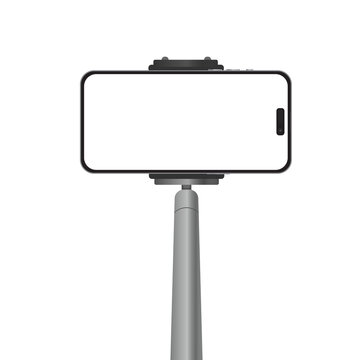 Selfie stick monopod and smartphone vector mockup for web design isolated on PNG transparent screen mobile background