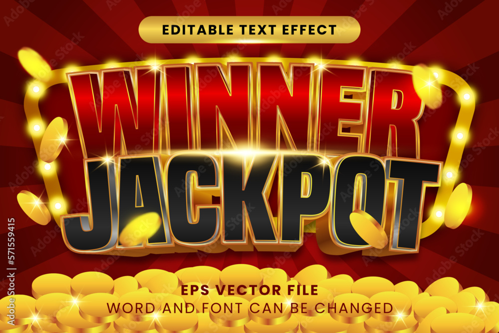 Fototapete jackpot text in casino game style with 3d and curved effect editable text effect
