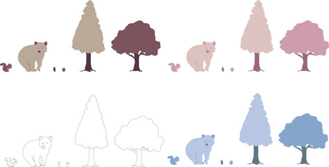 森のイラスト4色セット