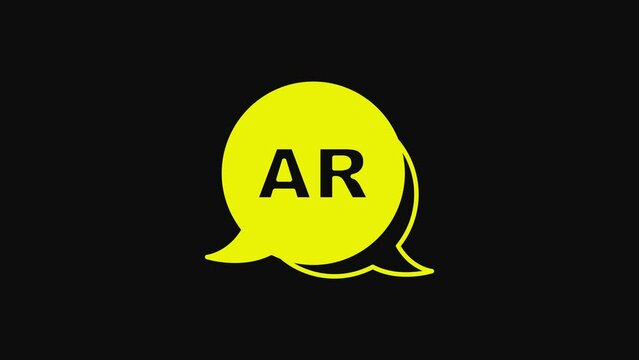 Yellow Augmented reality AR icon isolated on black background. Virtual futuristic wearable devices. 4K Video motion graphic animation