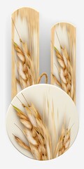 Oat ears on white round and wooden bagkround. Oat plant close up. Generative AI