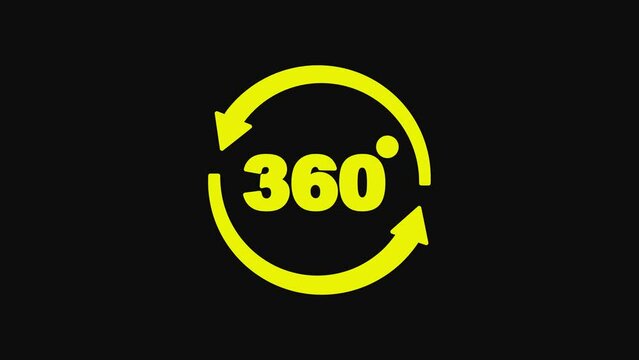 Yellow 360 degree view icon isolated on black background. Virtual reality. Angle 360 degree camera. Panorama photo. 4K Video motion graphic animation