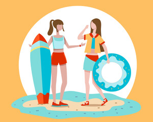 The girl and her friends are on vacation to the se