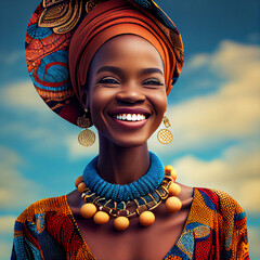 African woman in ethnic clothing. Illustration. - obrazy, fototapety, plakaty
