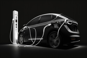 Fototapeta na wymiar Modern design of an EV car with charging station. Generative AI. 