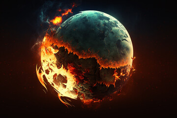 Planet Earth on fire. Generative AI. 
