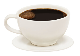 White cup of black coffee isolated. PNG transparency