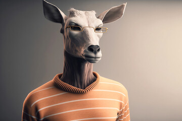 Goat wearing t-shirt and glasses - Generative AI