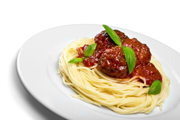 seving of spaghetti with meatballs