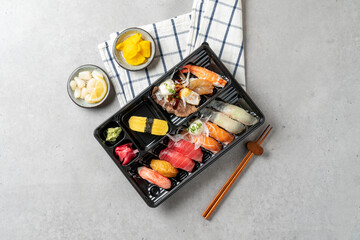 Korean food dish Assorted Fish Sushi Assorted Fish Sushi Lunch Box