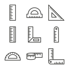 Set of Ruler Measurement Outline Icon. Angle Ruler, Tape Ruler, Protractor, Triangle Ruler, and More Editable Stroke. Vector Eps 10 - obrazy, fototapety, plakaty