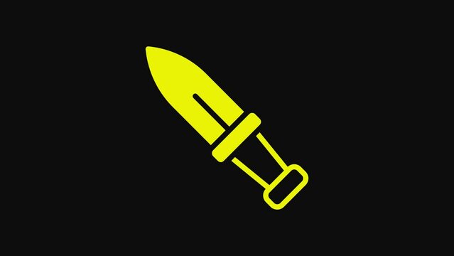 Yellow Dagger icon isolated on black background. Knife icon. Sword with sharp blade. 4K Video motion graphic animation