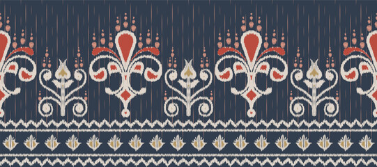 African Ikat paisley embroidery. Ethnic ikat stripe African Ikat paisley embroidery. Batik textile seamless pattern digital vector design for Print saree Kurti Borneo Fabric border brush stylish