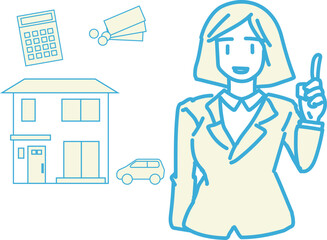 一軒家を案内する不動産会社女性営業