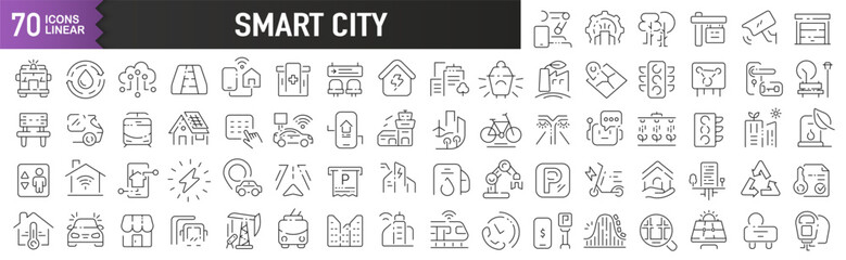 Smart city black linear icons. Collection of 70 icons in black. Big set of linear icons © top dog