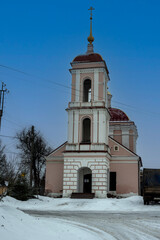 urban landscapes on a winter day with unusual houses in the center of the ancient city of Borovsk