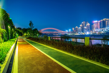 Night view of runway in Jiangbeizui River Beach Park, Chongqing, China