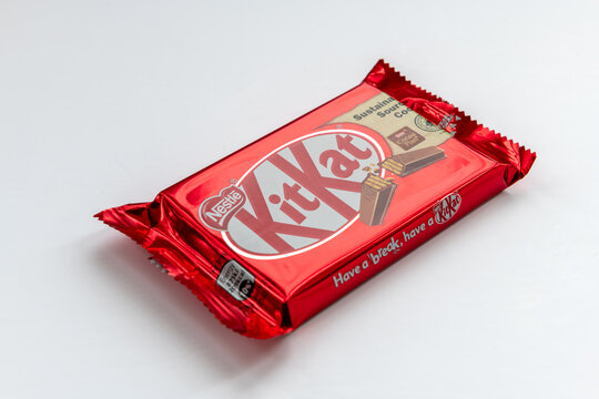 London. UK-02.12.2023. A packet of KitKat chocolate isolated in a white background.