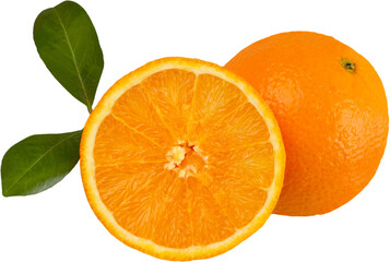 Fresh sweet orange fruit clipping path with leaves