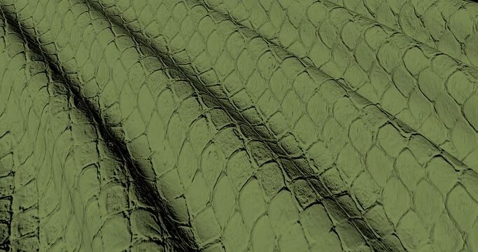 The green fluted fabric flows in waves. Textured crocodile cloth in motion 3D.