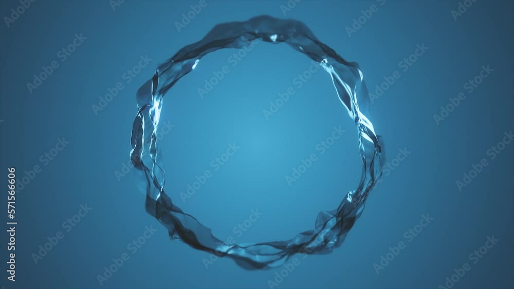 Poster ring of water flowing background loop/ 4k animation of an abstract 3d rendered ring of water fx flow