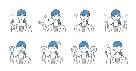 案内・紹介・説明する働く女性のイラストセット