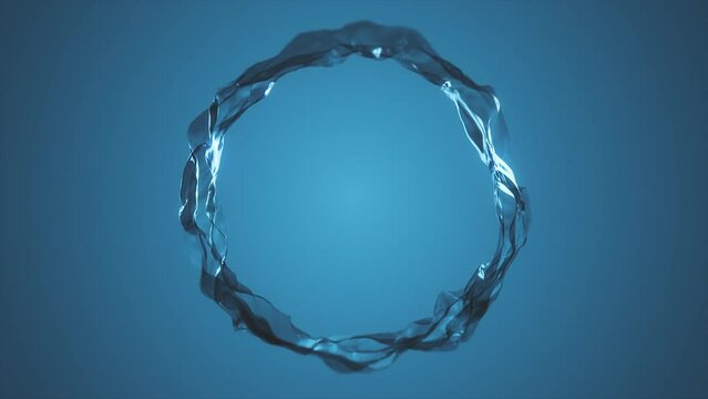 Ring Of Water Flowing Background Loop/ 4k animation of an abstract 3d rendered ring of water fx flowing texture background with liquid patterns streaming seamless looping