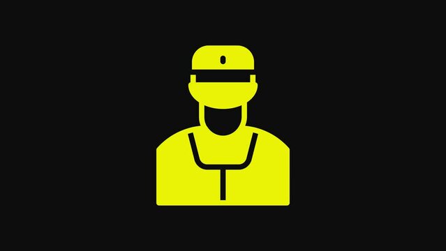 Yellow Train conductor icon isolated on black background. 4K Video motion graphic animation