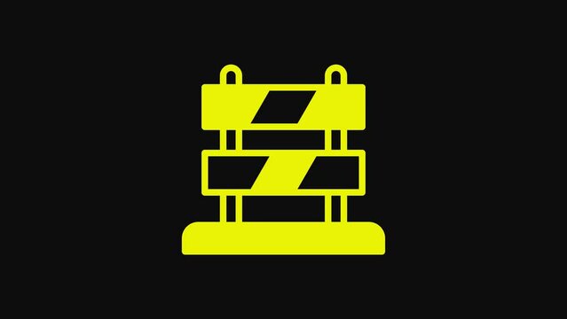 Yellow End of railway tracks icon isolated on black background. Stop sign. Railroad buffer end to destination. 4K Video motion graphic animation