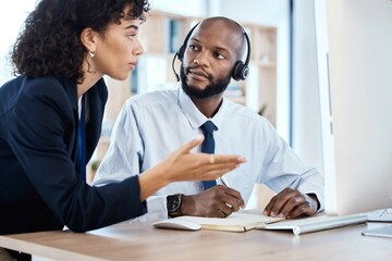 CRM, customer service or teamwork writing notes for coaching, consulting or networking in office....