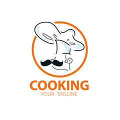 Chef cooking hat logo Chef Holding Silver Cloche