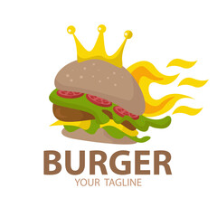 burger and fries flame fire logo