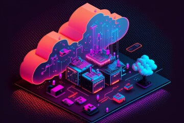 Cloud technology concept. Data center concept. Modern cloud technologies. Generative Ai