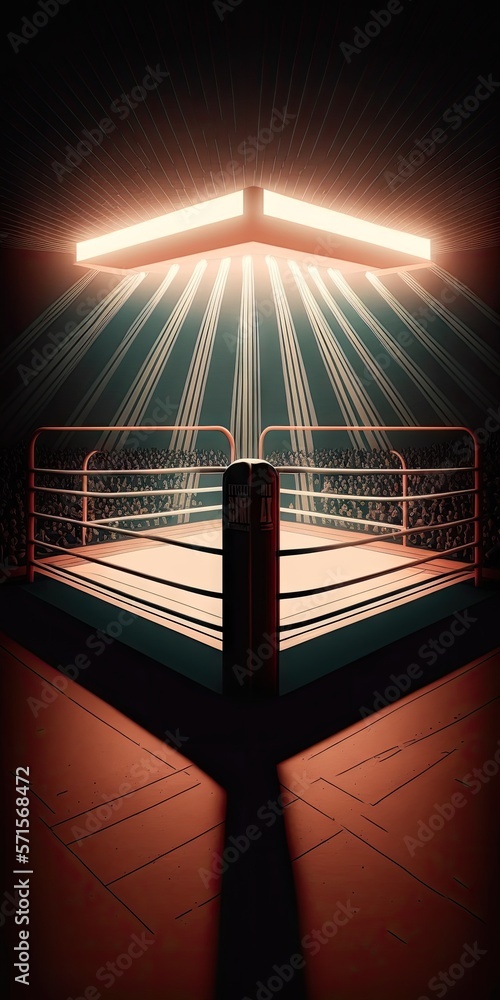 Poster spotlight illuminated boxing ring with a computerized effect. generative ai