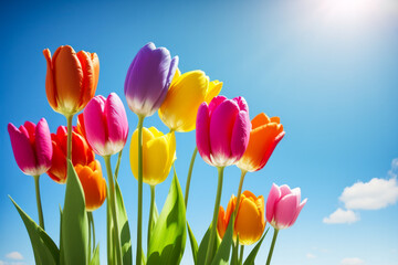 Colorful tulip flowers. Generative AI,