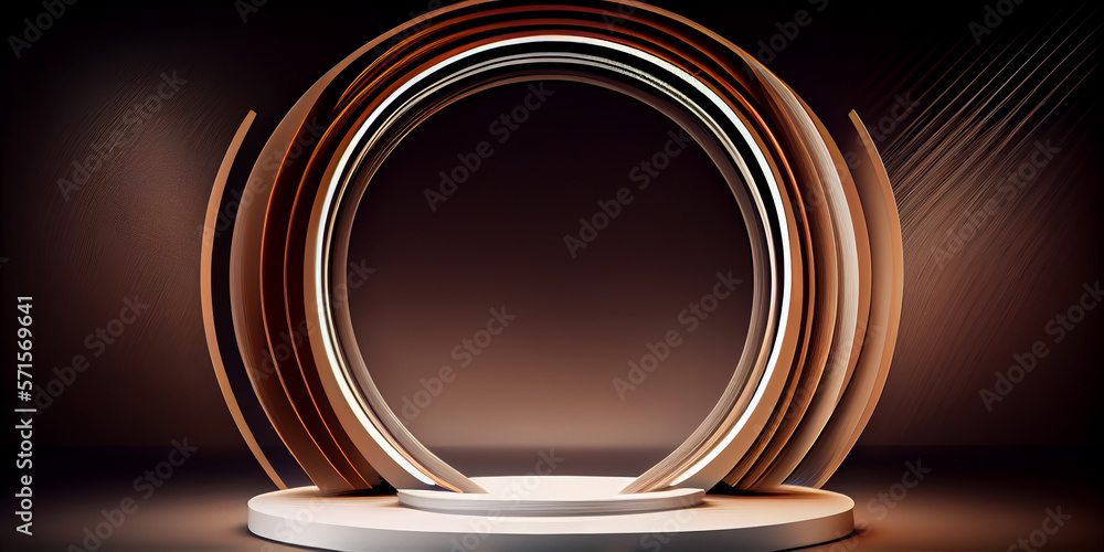 Poster abstract long exposure dynamic light trails product display podium. generative ai