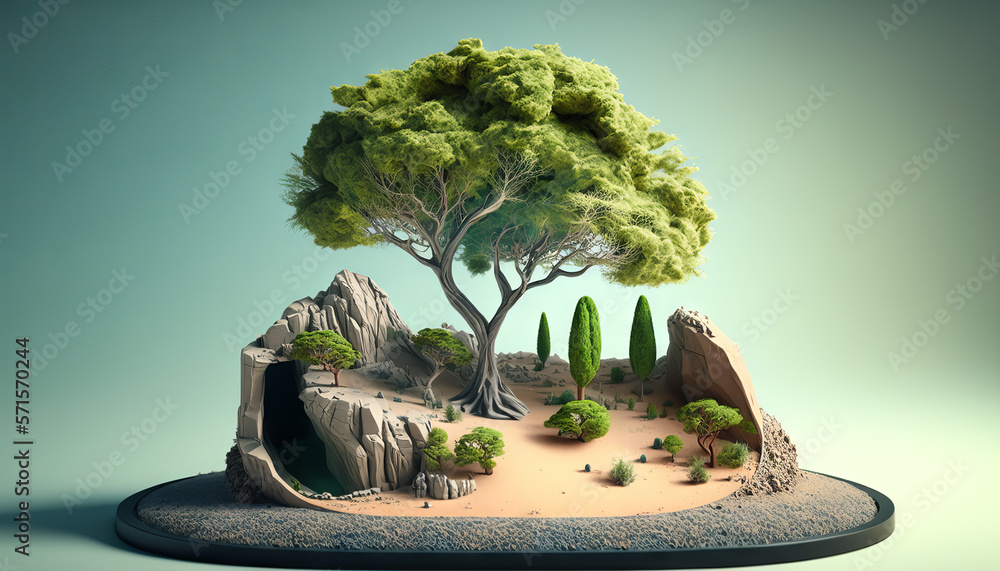 Poster generative ai of a small island with a tree in the middle