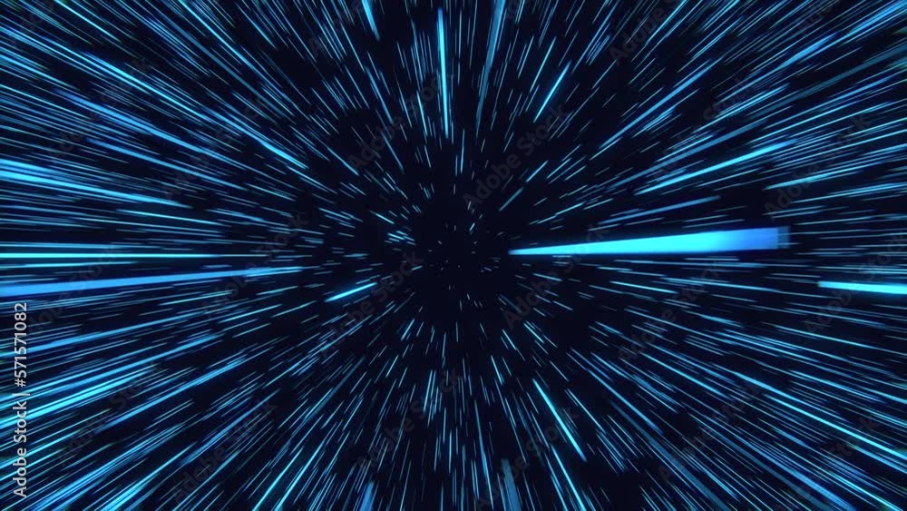 Poster hyperspace jump. flying through the universe lightspeed tunnel. acceleration and slowdown of abstrac