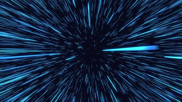 Hyperspace Jump. Flying Through the Universe Lightspeed Tunnel. Acceleration and Slowdown of Abstract Spaceship Like Star Wars Effect. Speed of Light Concept 4k. 3d render