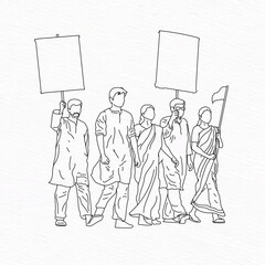 21 February 1952 International Mother Language Day. Bengali people on language movement strike on road with placard line art illustration. Shohid Dibosh poster
